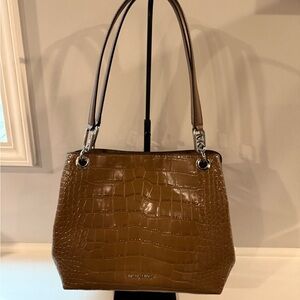 Michael Kors Brown Crocodile-Embossed Tote Bag